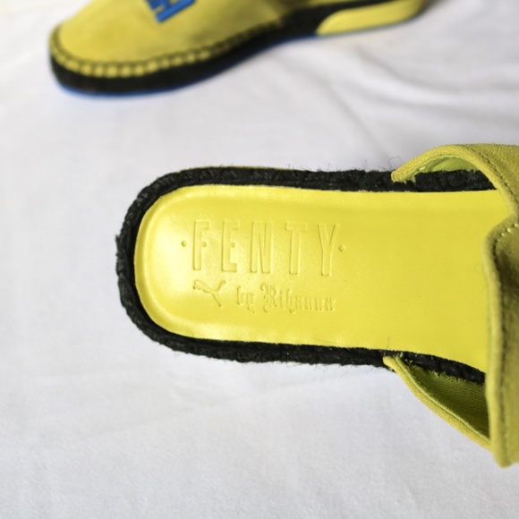 Fenty X Puma Embroidered Espadrilles Suede Slip On Sliders Yellow/Green Blue - Picture 3 of 10